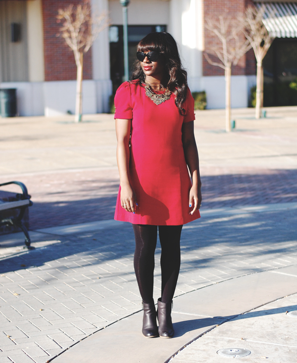 heart shaped sunglasses, little red dress, holiday dress, outfit for the holidays