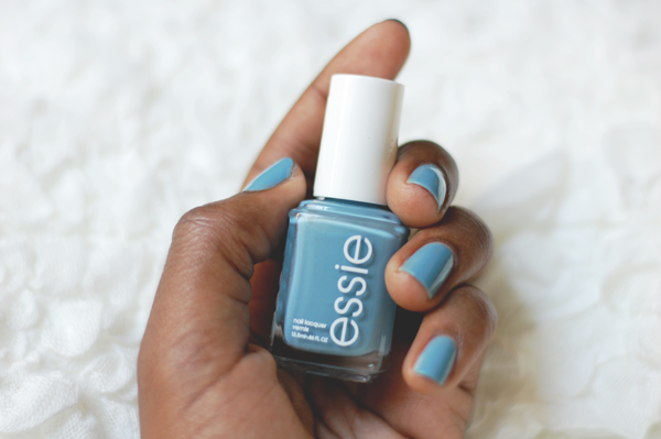 essie polish, essie truth or flare, blue nail polish, dusty blue nails, essie truth or flare dark skin
