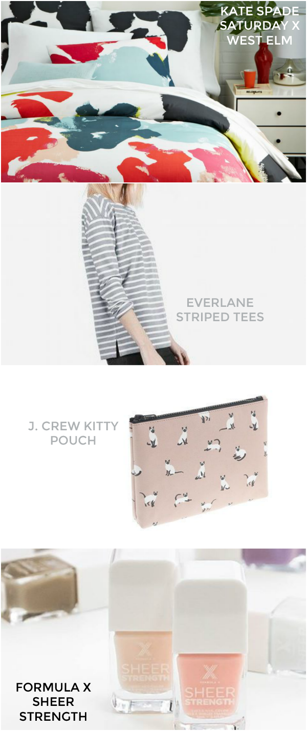 kate spade saturday west elm, kate spade saturday for west elm, everlane, everlane striped tees, kitty pouch, j. crew kitty pouch, crazy cat lady, formula x, formula x sheer strength