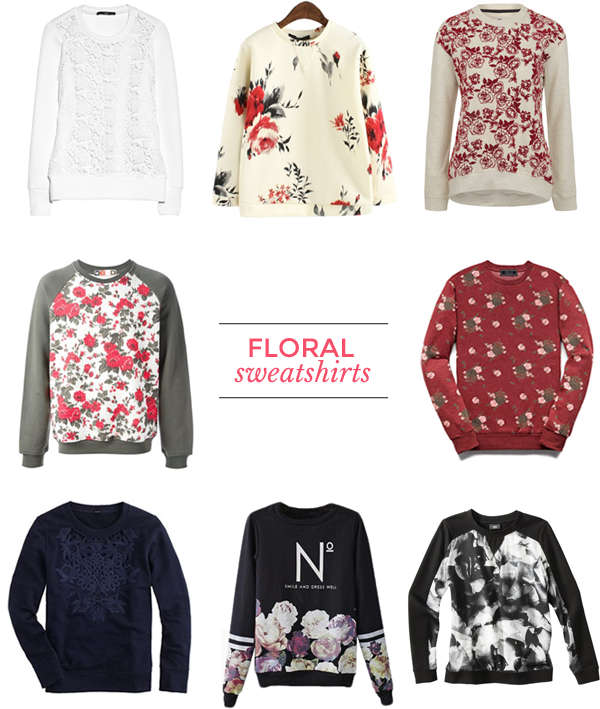 floral sweatshirts, fashion sweatshirts, stylish sweatshirts, floral pattern, winter florals