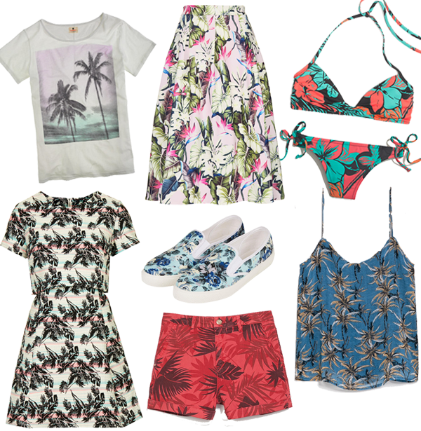 tropical print clothing, tropical trend, palm tree print, palm clothing, tropical print clothes