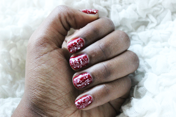 white glitter nail polish, holiday nails 2014, red nail polish dark skin , white glitter, festive nails, sephora formula x